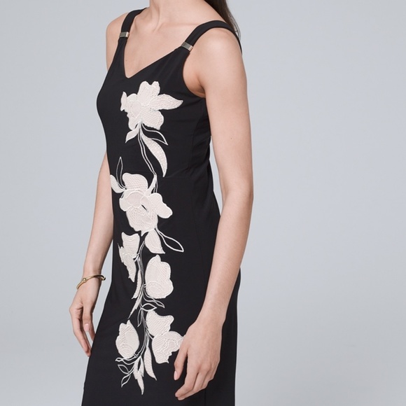 White House Black Market Embroidered Matte Jersey Tank Shift Dress worn1X XS/4-6 - Picture 4 of 6